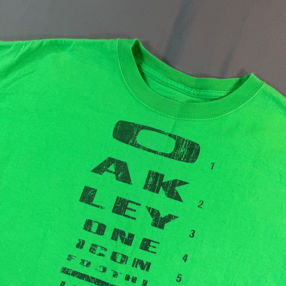 Oakley Mens XXL Loose Fit Eye Chart Graphic T-Shirt Green Cotton Short Sleeve